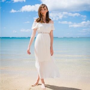 Angels by the Sea White with Shell Belt Detail Off The Shoulder Dress Size XL